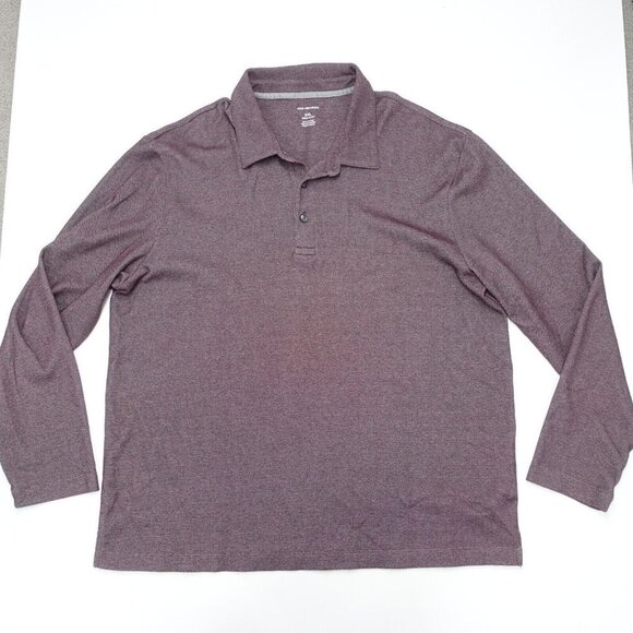 Van Heusen Polo Shirt Men's 2XL Burgundy Regular-Fit Long Sleeve Point Collar - Picture 1 of 6